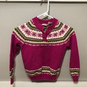 LL Bean Girls Magenta Fair Isle Sweater